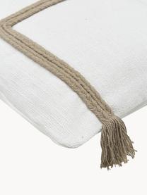 Housse de coussin rectangulaire pur coton Quasten, 100 % coton, Blanc, beige, larg. 40 x long. 60 cm