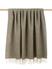 Manta de lana con flecos Tirol-Mona, Verde oliva, An 140 x L 200 cm