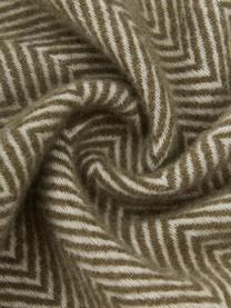 Couverture en laine avec motif à chevrons et franges Tirol-Mona, Vert olive, larg. 140 x long. 200 cm