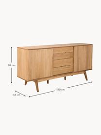 Holz-Sideboard Bettina, Korpus: Mitteldichte Holzfaserpla, Füße: Eichenholz, geölt, Eichenholz, B 180 x H 84 cm