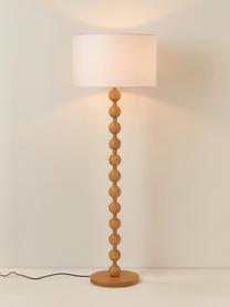 Vloerlamp Shona met houten voet, Lampenkap: textiel, Lampvoet: massief essenhout, FSC®-g, Licht essenhout, wit, H 149cm