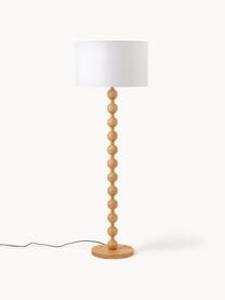 Vloerlamp Shona met houten voet, Lampenkap: textiel, Lampvoet: massief essenhout, FSC®-g, Licht essenhout, wit, H 149cm