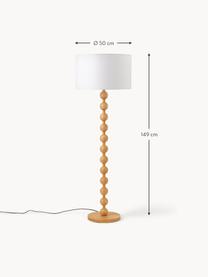 Stojací lampa s dřevěnou podstavou Shona, Světlé jasanové dřevo, bílá, V 149 cm