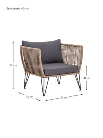 Tuin fauteuil Mundo met kunststoffen vlechtwerk, Frame: metaal, gepoedercoat, Beige, grijs, B 87 x D 74 cm