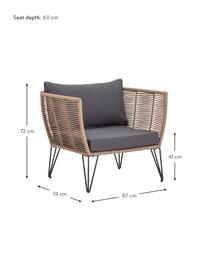 Garten-Loungesessel Mundo mit Kunststoff-Geflecht, Gestell: Metall, pulverbeschichtet, Sitzfläche: Polyethylen, Bezug: Polyester Die Bezüge sind, Webstoff Dunkelgrau, Beige, B 87 x T 74 cm