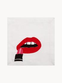 Set di 4 tovaglioli in lino Lips, Lino, Bianco, rosso, nero, Larg. 15 x Lung. 15 cm