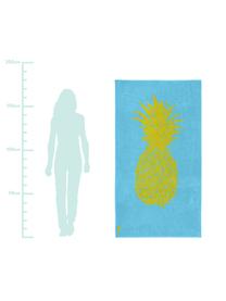 Strandtuch Ananas, 100% Velours (Baumwolle)
mittelschwere Stoffqualität, 420 g/m², Hellblau, Gelb, 100 x 180 cm