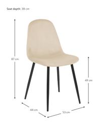 Fluwelen gestoffeerde stoelen Karla, 2 stuks, Bekleding: fluweel (100% polyester) , Poten: gepoedercoat metaal, Fluweel crèmewit, B 44 x D 53 cm