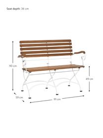 Garten-Klappbank Parklife mit Armlehnen, Sitzfläche: Akazienholz, geölt, Gestell: Metall, verzinkt, pulverb, Weiß, Akazienholz, B 111 x T 59 cm