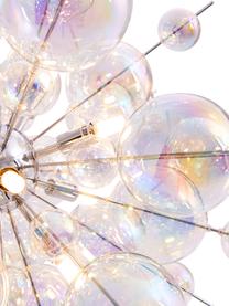 Veľká závesná lampa so sklenenými guľôčkami Explosion, Chrómová, priehľadná, dúhová, Ø 65 cm