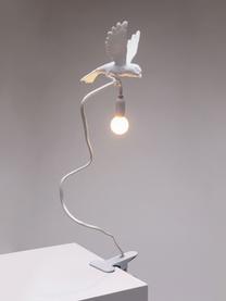 Große Klemm-Tischlampe Sparrow, verstellbar, Kunststoff, Weiß, matt, B 10 x H 100 cm