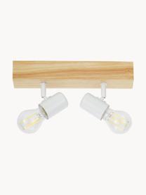 Petit spot plafond en bois Townshend, Blanc, bois clair, larg. 30 x haut. 13 cm