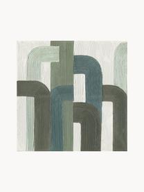 Handbeschilderde canvasdoek Green Lines, Groentinten, gebroken wit, B 100 x H 100 cm