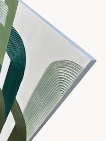 Tela dipinta a mano Green Lines, Tonalità verdi, bianco latte, Larg. 100 x Alt. 100 cm
