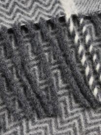 Koc z wełny dziewiczej Herringbone, 100% żywa wełna, Szary, złamana biel, S 130 x D 170 cm