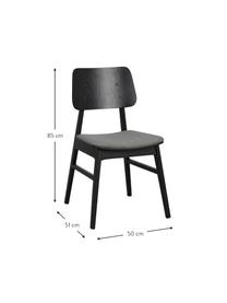 Houten stoelen Nagano met gestoffeerde zitting, 2 stuks, Bekleding: 100% polyester Met 30.000, Geweven stof donkergrijs, eikenhout zwart gelakt, B 50 x D 51 cm