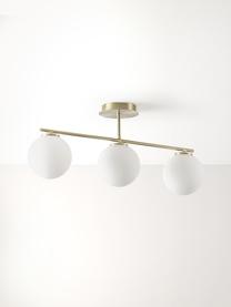 Deckenleuchte Atlanta aus Opalglas, Baldachin: Metall, vermessingt, Weiß, Goldfarben, B 70 x H 28 cm