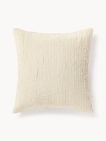 Housse de coussin en coton avec motif plissé Artemis, 99 % coton, 1 % polyester, Blanc crème, larg. 50 x long. 50 cm