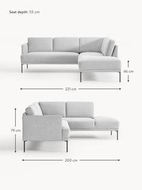 Sofa narożna Fluente, Tapicerka: 100% poliester Dzięki tka, Stelaż: lite drewno sosnowe, skle, Nogi: metal malowany proszkowo , Jasnoszara tkanina, S 221 x G 200 cm, lewostronna