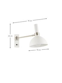 Grosse Dimmbare Wandleuchte Larry mit Stecker, Lampenschirm: Messing, lackiert, Gestell: Messing, Weiss, Chromfarben, T 41 x H 24 cm