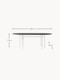 Mesa de comedor ovalada Snaregade, 210 x 95 cm, Tablero: chapado en madera de robl, Estructura: metal con pintura en polv, Madera, gris antracita recubierto, gris claro, An 210 x F 95 cm