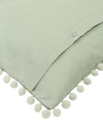 Funda de almohada de percal con pompones Bommy, Verde, An 45 x L 110 cm