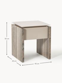 Nachttisch Bruce aus Marmor und Metall, Tischplatte: Metall, Front: Mitteldichte Holzfaserpla, Beine: Marmor Dieses Produkt wir, Hellbeige, Beige marmoriert, B 45 x H 50 cm