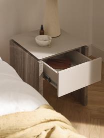 Nachttisch Bruce aus Marmor und Metall, Tischplatte: Metall, Front: Mitteldichte Holzfaserpla, Beine: Marmor Dieses Produkt wir, Hellbeige, Beige marmoriert, B 45 x H 50 cm