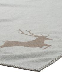 Plaid flanelle de coton gris motif cerf Sylt, 85 % coton, 8 % viscose, 7 % polyacrylique, Beige, larg. 140 x long. 200 cm