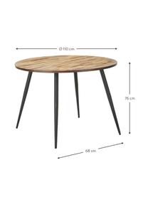 Mesa de comedor Mo, tablero de madera de teca reciclada, Patas: acero pintado y recubiert, Teca, negro, Ø 110 x Al 76 cm