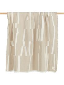 Manta de algodón con flecos Lyme, 100% algodón ecológico, Beige, blanco crema, An 130 x L 180 cm