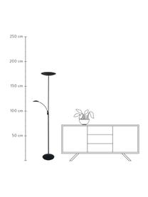 Großer Dimmbarer LED-Deckenfluter Mees mit Leselampe, Lampenschirm: Aluminium, lackiert, Lampenfuß: Aluminium, lackiert, Schwarz, Ø 38 x H 180 cm