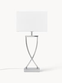 Grote tafellamp Vanessa, Lampvoet: metaal, Lampenkap: textiel, Zilverkleurig, wit, B 27 x H 52 cm
