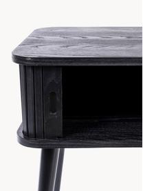 Holz-Nachttisch Barbier mit Rolltür und geriffelter Front, Tischplatte: Mitteldichte Holzfaserpla, Eschenholz, schwarz lackiert, B 45 x H 59 cm