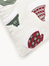 Povlak na polštář s všívaným vánočním motivem Derryl, 100 % bavlna, Tlumeně bílá, červená, zelená, Š 45 cm, D 45 cm