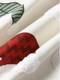 Kussenhoes Derryl met getuft kerstmotief, 100% katoen, Gebroken wit, rood, groen, B 45 x L 45 cm