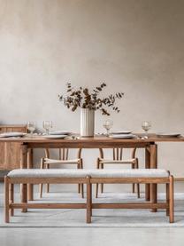 Table de salle à manger Cannes en acacia, 200 x 90 cm, Tissu blanc cassé, bois d'acacia, larg. 160 x prof. 40 cm