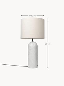 Lámpara de pie pequeña regulable con base de mármol Gravity, Pantalla: tela, Cable: plástico, Beige claro, blanco veteado, Al 120 cm