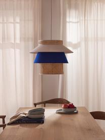 Grote hanglamp Klea van Weens vlechtwerk, Lampenkap: bamboe, textiel, Lichtbeige, koningsblauw, Ø 55 x H 42 cm