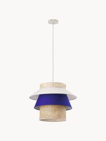 Grote hanglamp Klea van Weens vlechtwerk, Lampenkap: bamboe, textiel, Lichtbeige, koningsblauw, Ø 55 x H 42 cm