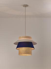 Lampada grande a sospensione in intreccio viennese color Klea, Paralume: bambù, tessuto, Baldacchino: metallo verniciato a polv, Beige chiaro, blu elettrico, Ø 55 x Alt. 42 cm