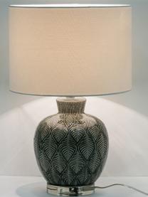 Grote keramische tafellamp Brooklyn, Lampenkap: textiel, Lampvoet: keramiek, Voetstuk: kristalglas, Wit, grijs, Ø 33 x H 53 cm