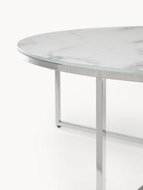 Ronde XL-salontafel Antigua met glazen tafelblad in marmerlook, Tafelblad: glas, mat bedrukt, Frame: verchroomd metaal, Marmerlook wit, chroomkleurig, Ø 100 cm