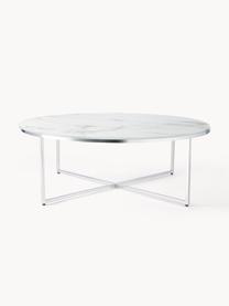 Ronde XL-salontafel Antigua met glazen tafelblad in marmerlook, Tafelblad: glas, mat bedrukt, Frame: verchroomd metaal, Marmerlook wit, chroomkleurig, Ø 100 cm