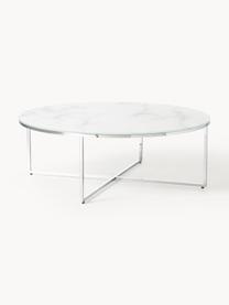 Kulatý konferenční XL stolek se skleněnou deskou v mramorovém vzhledu Antigua, Bílý mramorový vzhled, lesklá stříbrná, Ø 100 cm