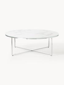 Table basse ronde XL avec plateau en verre aspect marbre Antigua, Blanc aspect marbre, gris chrome, Ø 100 cm