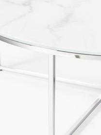 Table basse ronde XL avec plateau en verre aspect marbre Antigua, Blanc aspect marbre, gris chrome, Ø 100 cm