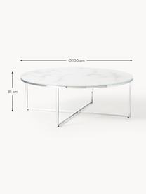 Table basse ronde XL avec plateau look marbre Antigua, Blanc aspect marbre, gris chrome, Ø 100 cm