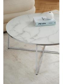 Okrúhly XL konferenčný stolík so sklenenou doskou Antigua, Mramorový vzhľad biela, odtiene striebornej lesklá, Ø 100 cm
