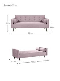 Divano letto 3 posti in velluto con piedini in legno Gia, Rivestimento: velluto di poliestere Con, Struttura: Pino massiccio, Velluto color lavanda, ottonato, Larg. 212 x Alt. 93 cm